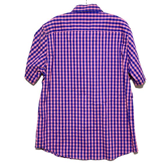 Chaps Stretch Easy Care Pink Blue Plaid Checks Button Down Shirt Mens Large L - Picture 3 of 8